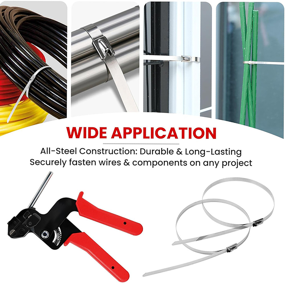 Stainless Steel Zip Ties Gun Kit,Heavy Duty Outdoor Fastening Cable Tie Tool Set