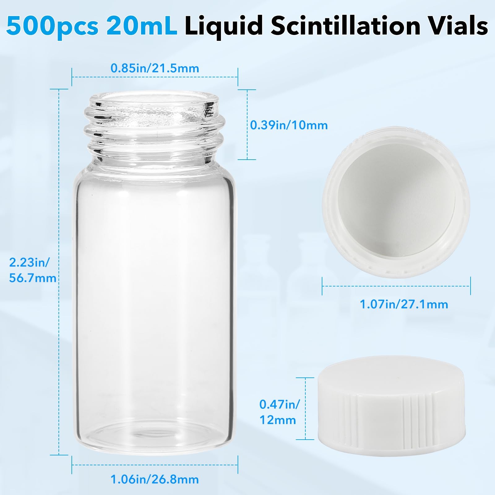 ** NEW 20 mL Borosilicate Glass Vials | 500 Pack | Screw Cap | Lab Use