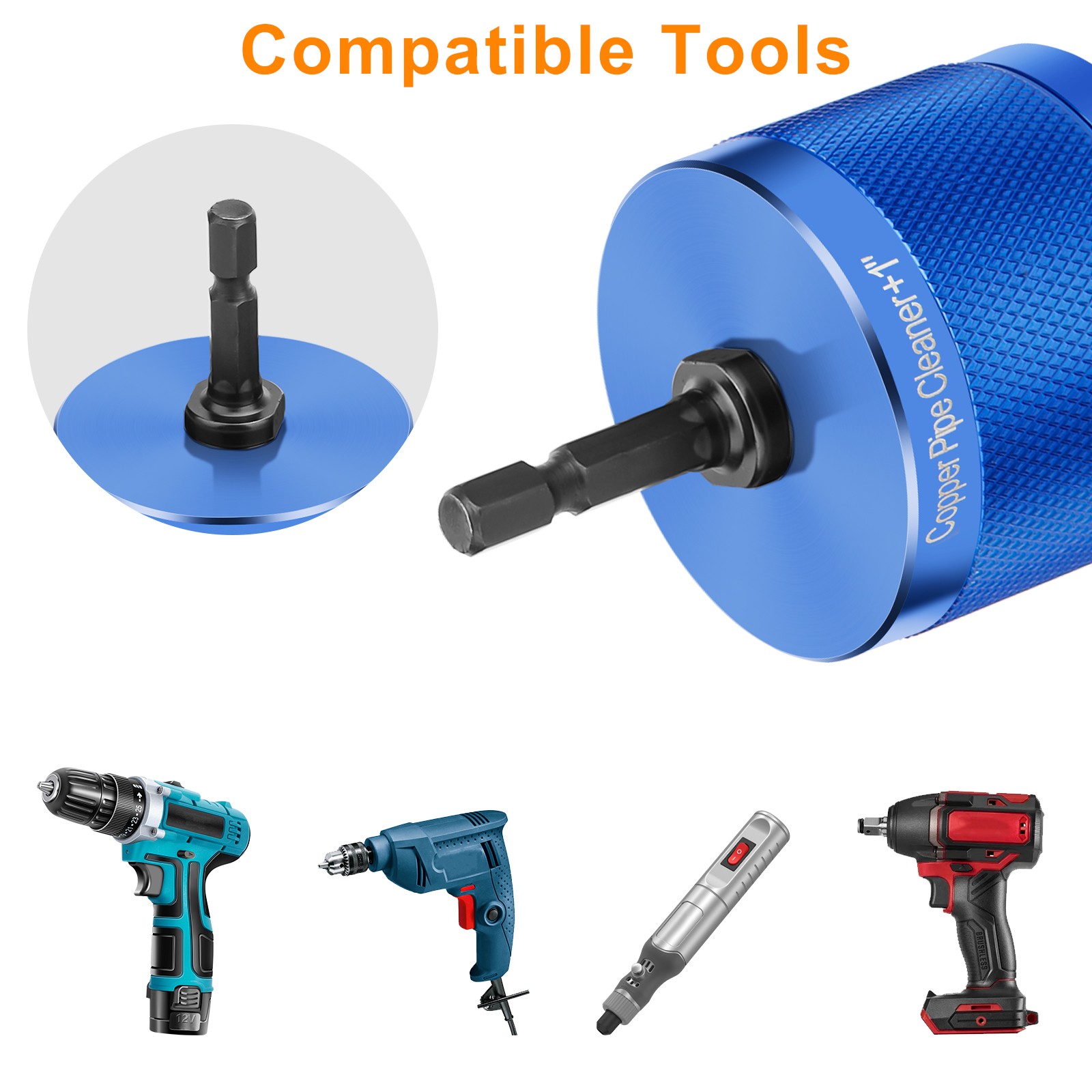 3x Copper Pipe Cleaning Brush Set Drill Attachment 1/2″ 3/4″ 1″ w/ 1/4″Hex Shank