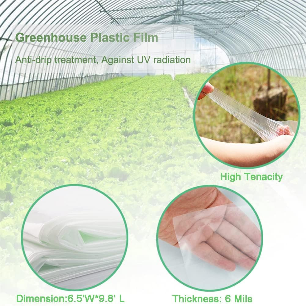 6 Mil Clear Greenhouse Plastic Sheeting, 6.5′ X 9.8′ UV Resistant Polyethylene G