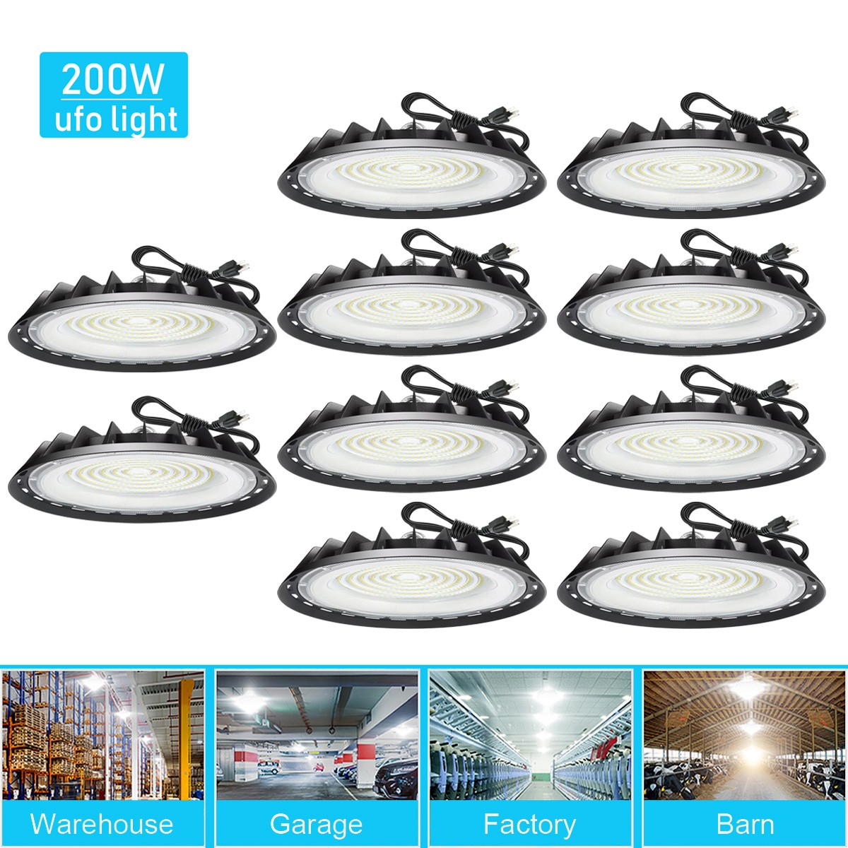 10Pack 200W UFO Led High Bay Light Commercial Industrial Factory Warehouse Light