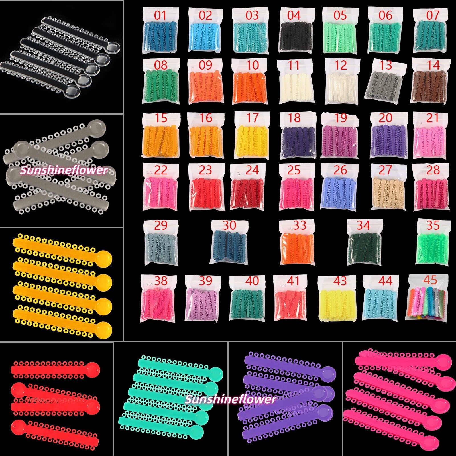 1 Bag Dental Orthodontic Ligature Ties Elastic Rubber Bands 45 Colors 1040 Pcs