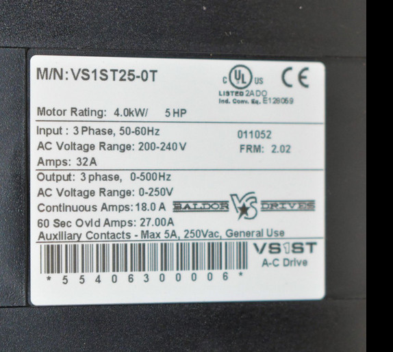 Baldor VS1ST25-0T Drive, 5HP, 3PH