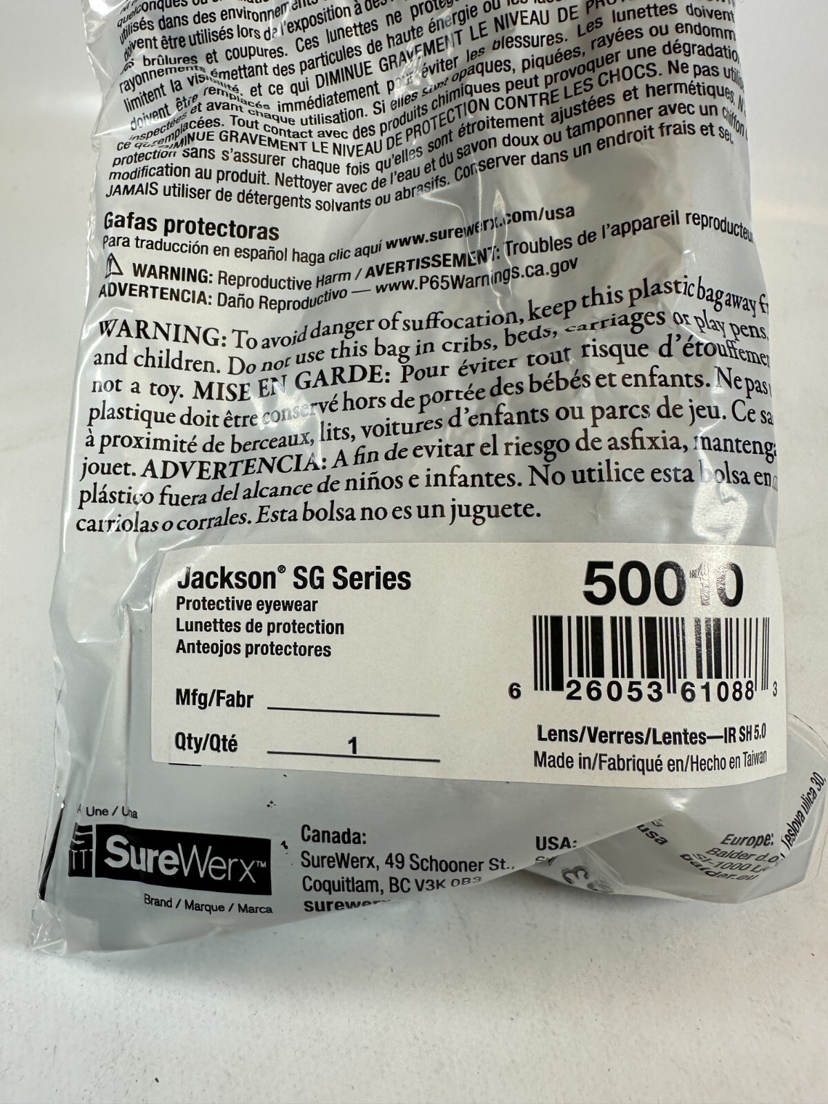 Jackson Safety Brand SG Series 50010 Lens IR SH 5.0 Lightweight NEW Free Ship