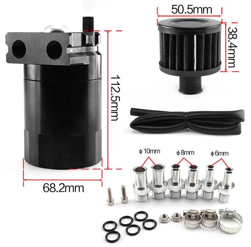 Oil Catch Can Kit Reservoir Baffled Tank with Breather Filter Universal Aluminum