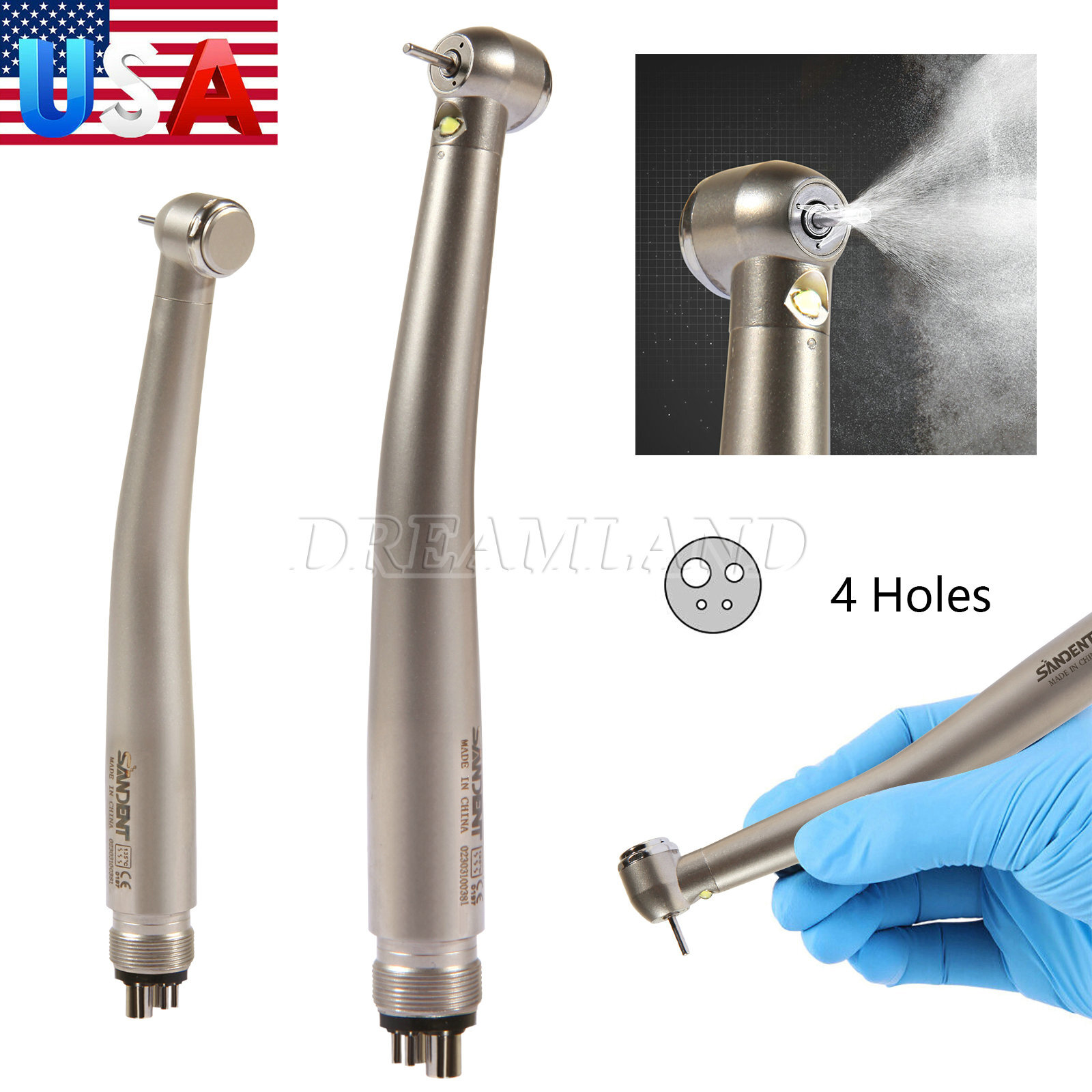 Dental Fiber Optic E-generator LED High Speed Handpiece Turbine 4 HOLE