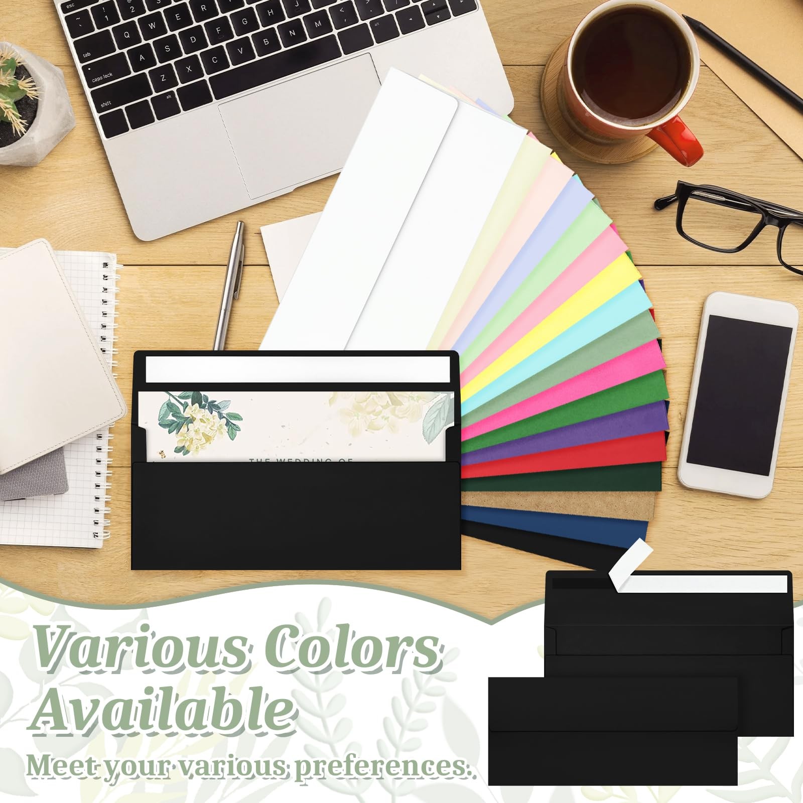 50 Pack #10 Black Business Envelopes 4-1/8×9-1/2 Self Seal Mailing Set