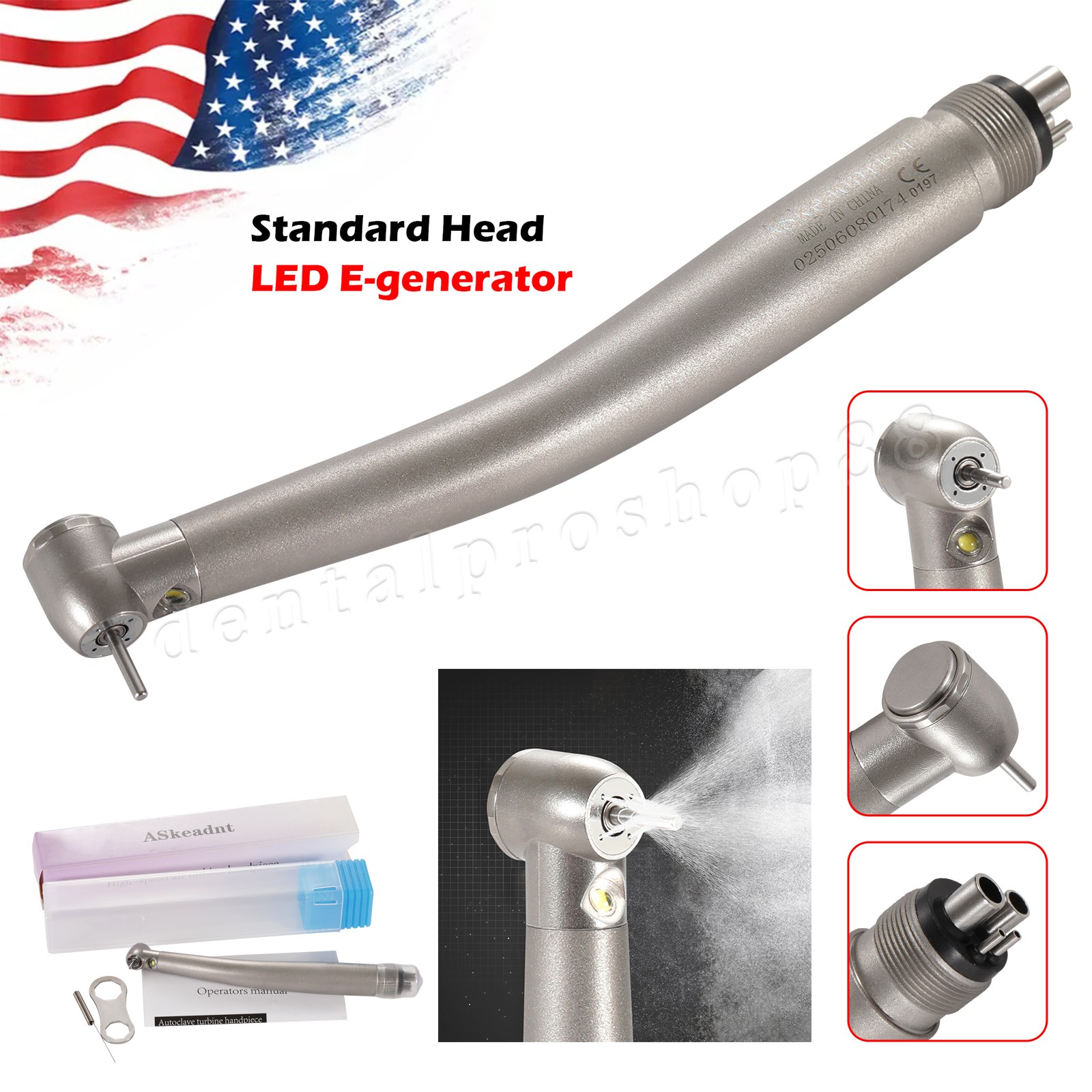 Standard Dental Fiber Optic LED E-generator high speed handpiece Turbine 4 Holes