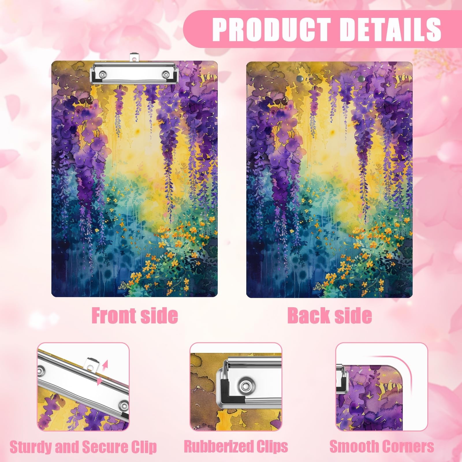 Nature Watercolor Floral Clipboard,Decorative Clip Board with Metal Clip Cute…