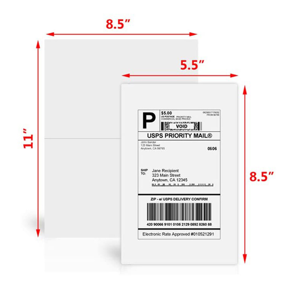 8000 Premium 8.5″ X 5.5″ Half Sheet Self Adhesive Shipping Labels 2 Per Sheet
