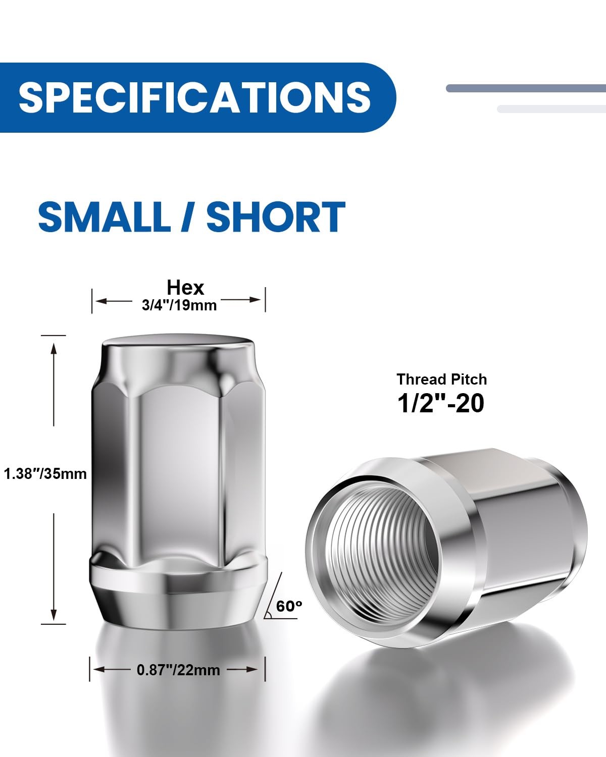 20Pc 1/2-20×35 Ford Lug Nut Chrome 19mm Hex Fit F150 F100 Explorer Edge