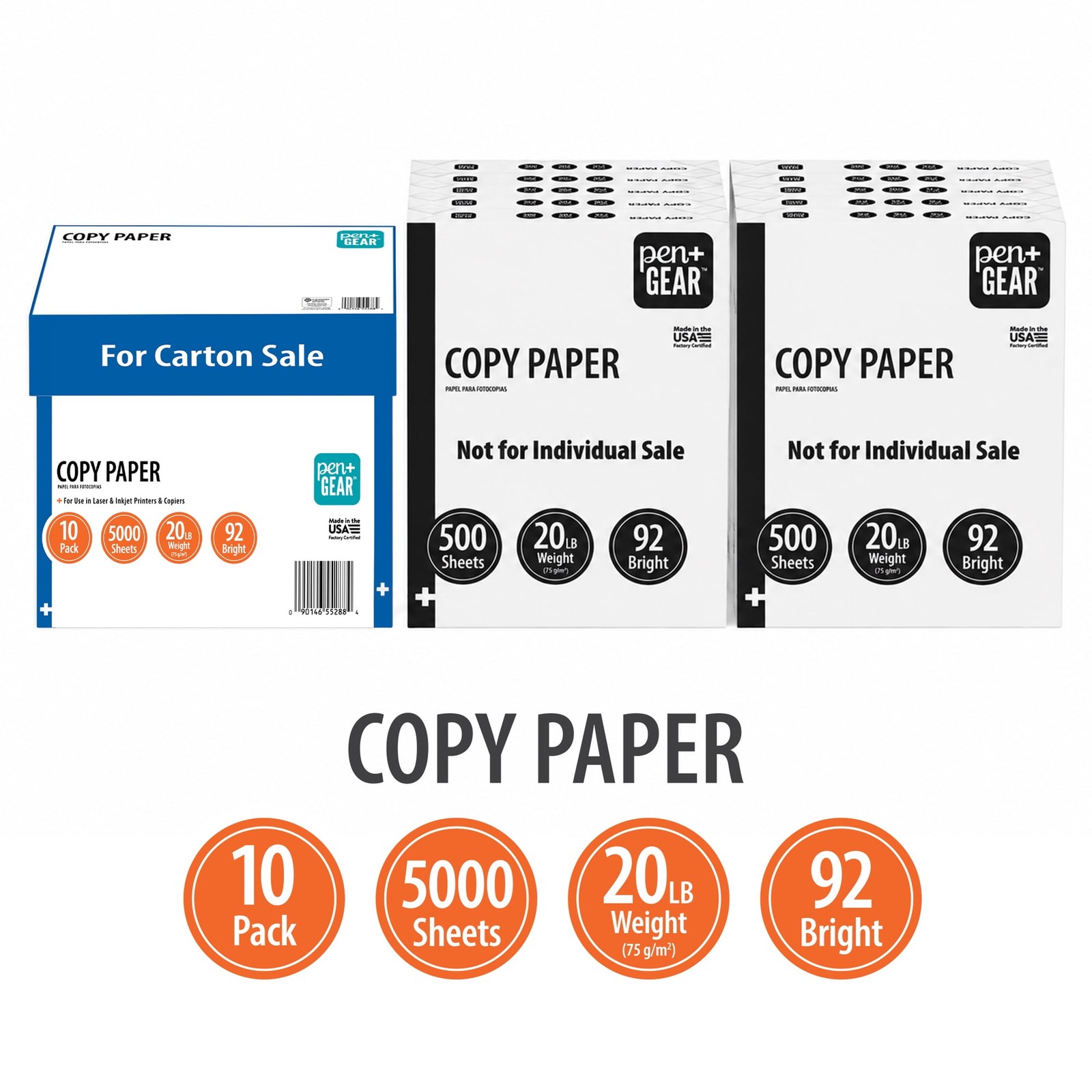 Pen+Gear Copy Paper, 8.5″ x 11″, 92 Bright White,20 lb., 10 Ream Case 5000 Sheet
