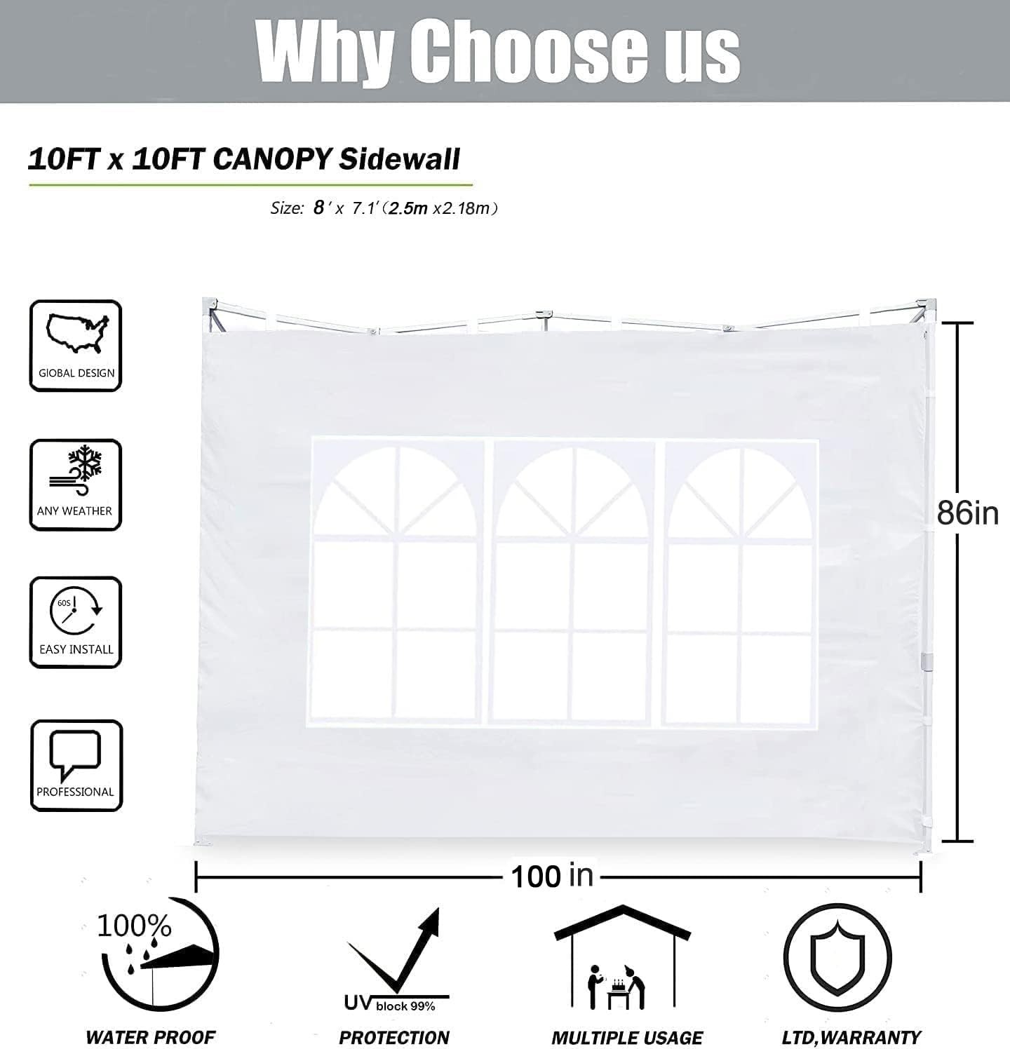 Scocanopy 3Pcs Sidewall Window For 8X8 Canopy Frame Black