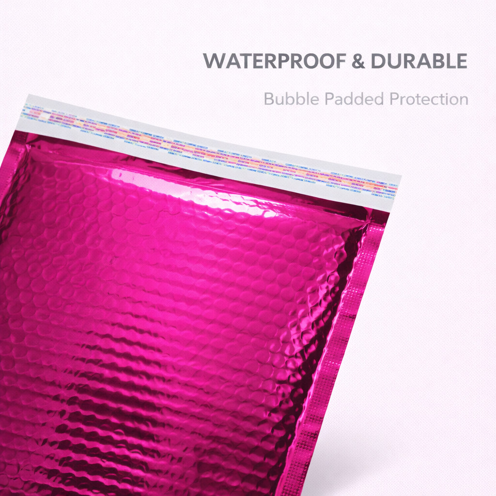 Hot Pink Glamour Bubble Mailers 6.5×10 Metallic Foil Padded Envelopes Peel -Seal