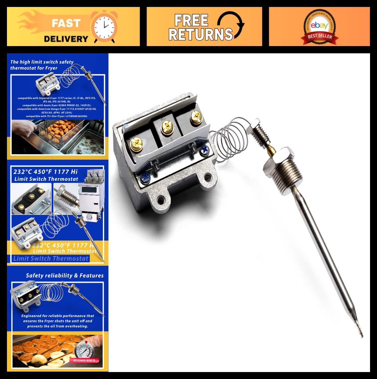 High Limit Thermostat Switch 445°F for Fryer 3/8″ MPT Stuff Box, Safety Cut Out