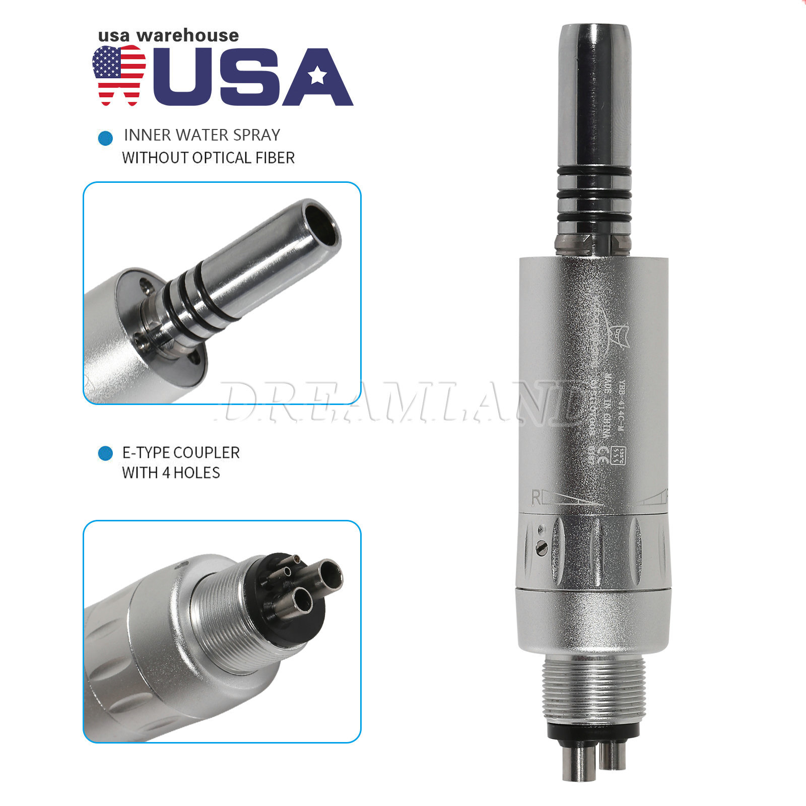 Dental E-type Air Motor Slow Low Speed Handpiece 4 Hole Inner Water Spray USA
