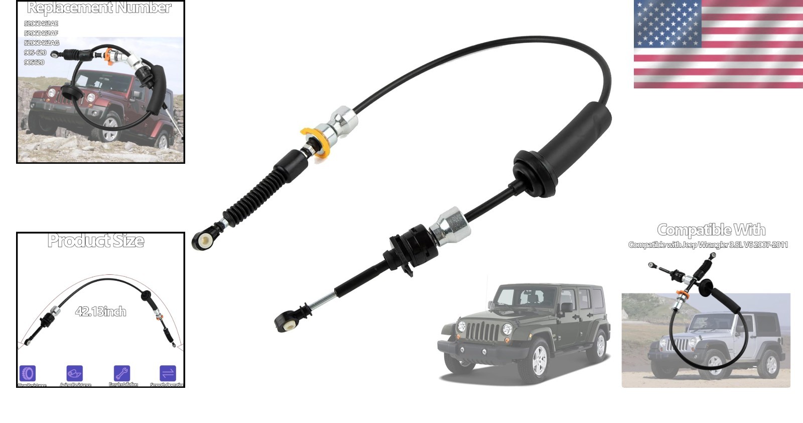 Transfer Case Shift Cable Compatible with Wrangler JK 4×4 3.8L V6 2007-2011, R