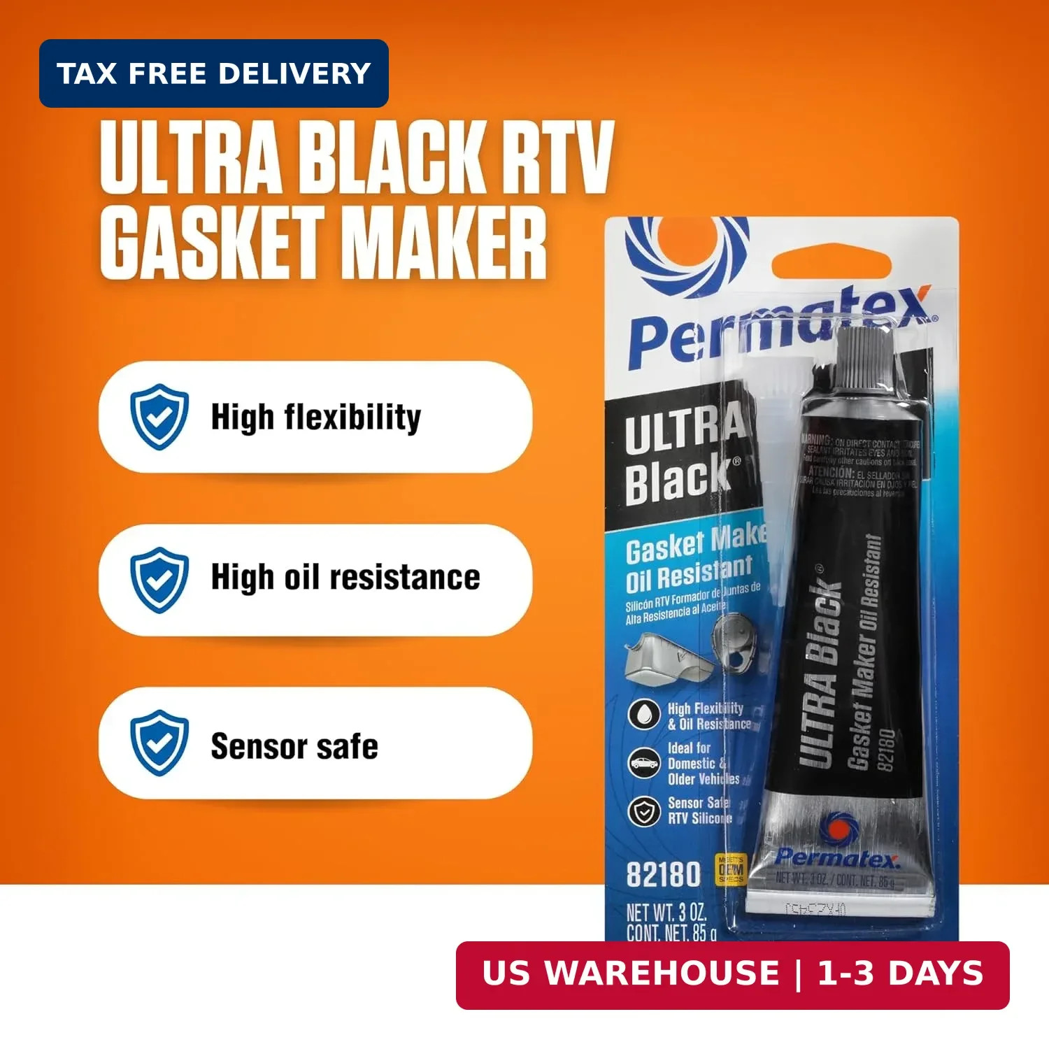 3oz Ultra Black RTV Silicone Gasket Maker Oil Resistant Sensor Safe Sealant