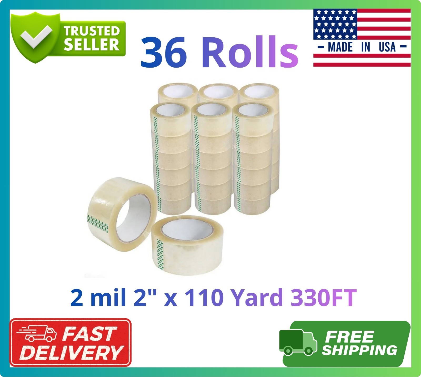 36 Rolls Clear Shipping Packing Tape 2 Mil 2″ x 110 Yards Heavy Duty Carton Seal
