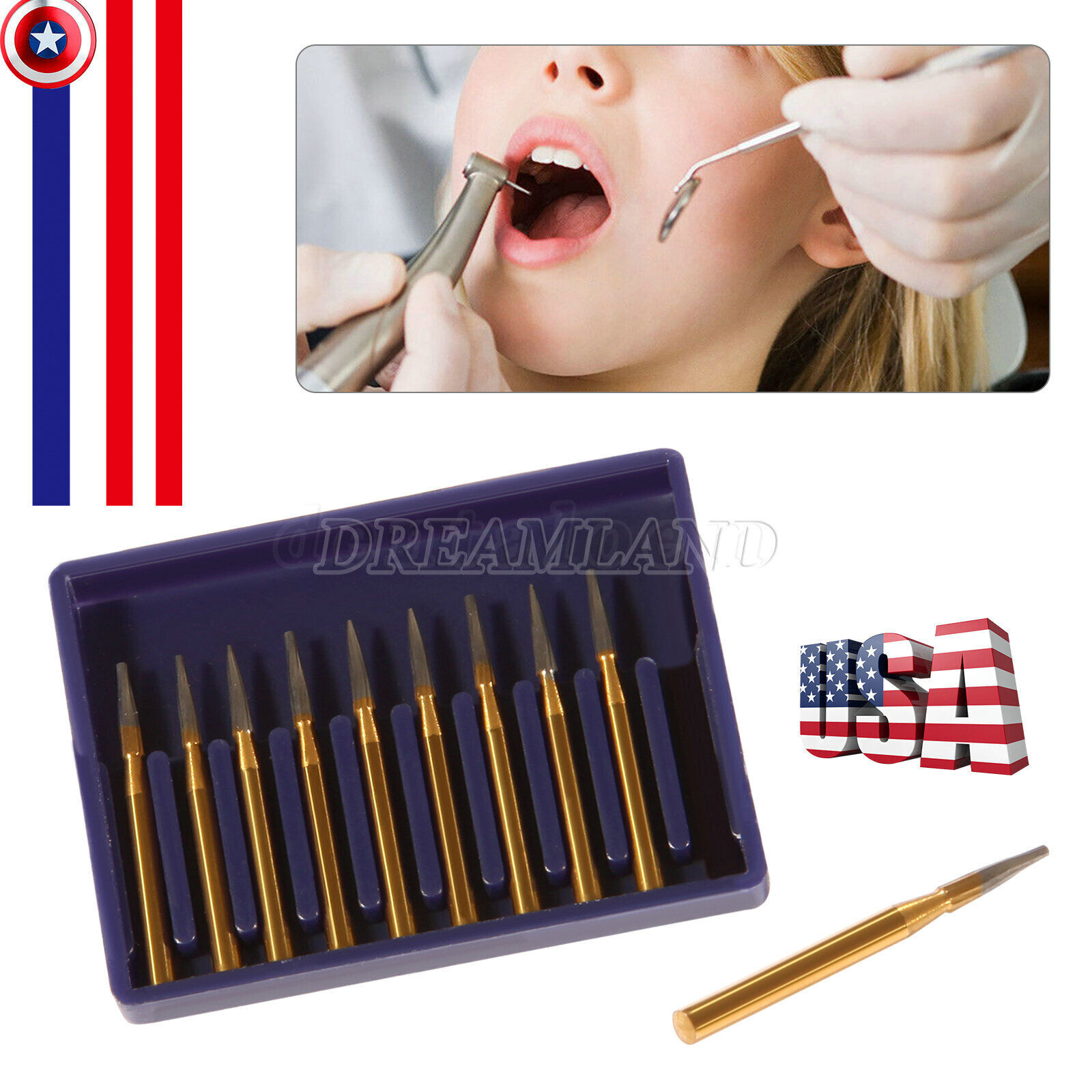 Dental Tungsten Carbide Gold Bur Trimming & Finishing & Polishing Flame FG7901
