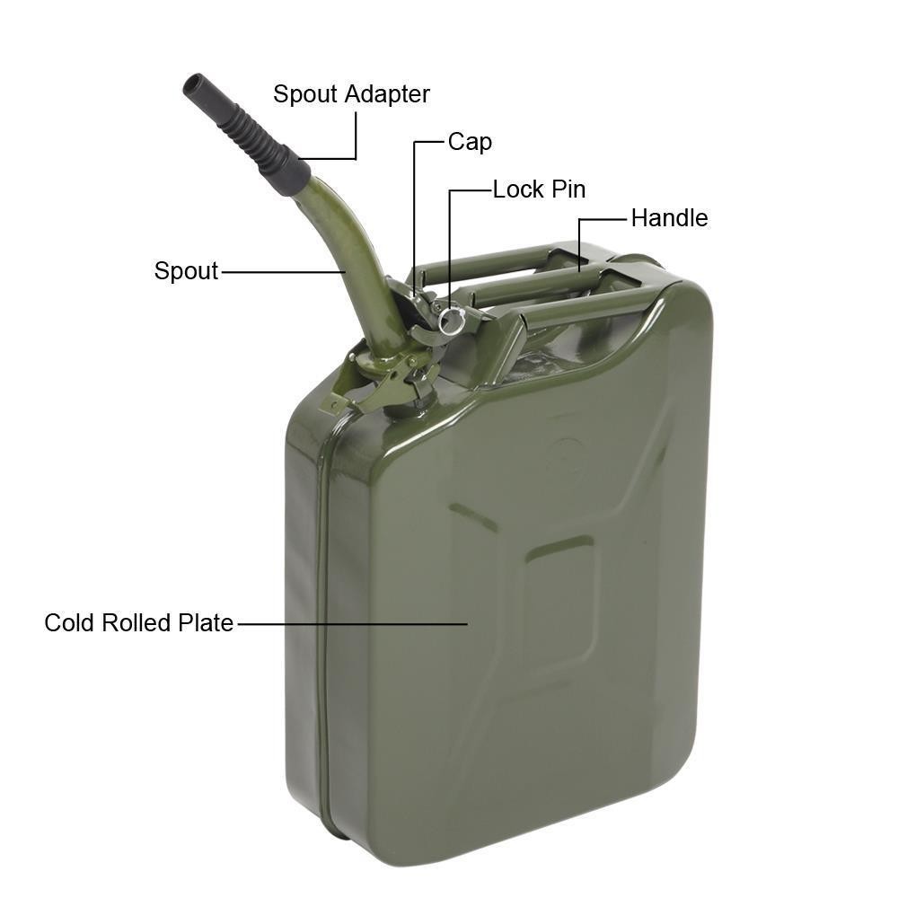 Practical Fuel Can 5 Gal 20 L Green Steel Gasoline Gas Fuel Tank Emergency