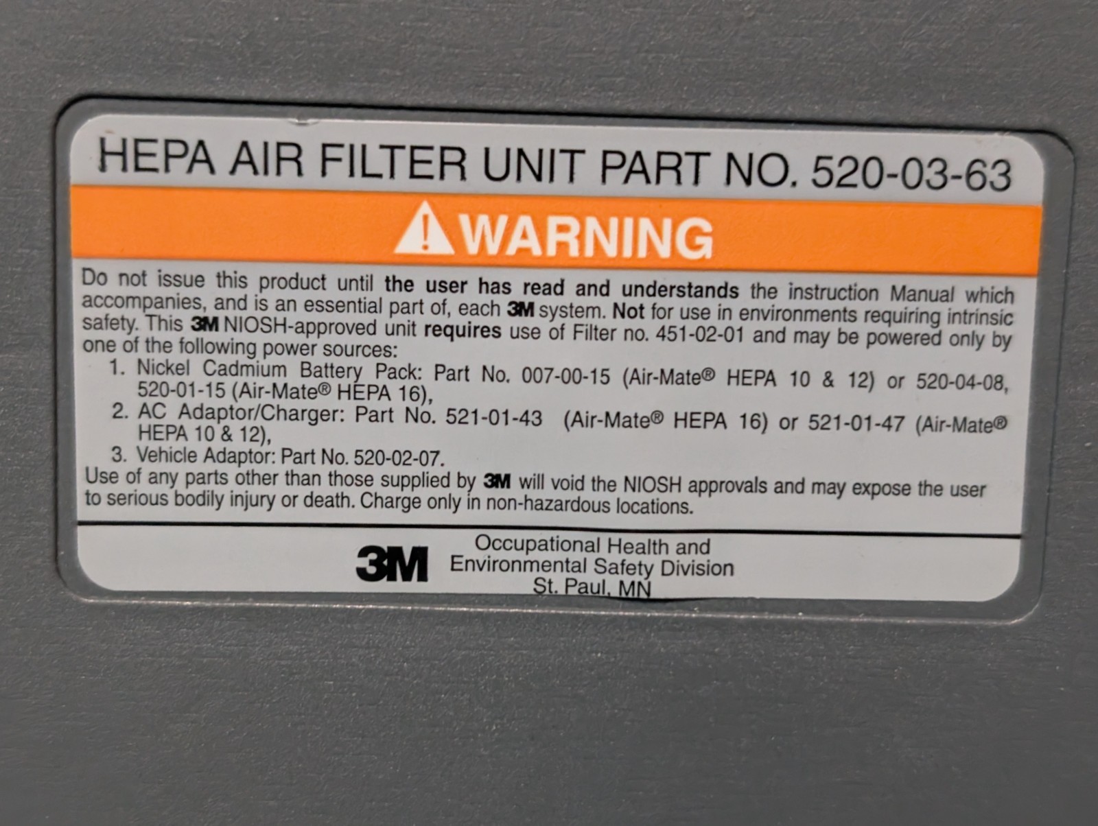 3M Occupational Health/Environmental Safety Air-Mate HEPA Air Filter, 520-03-63