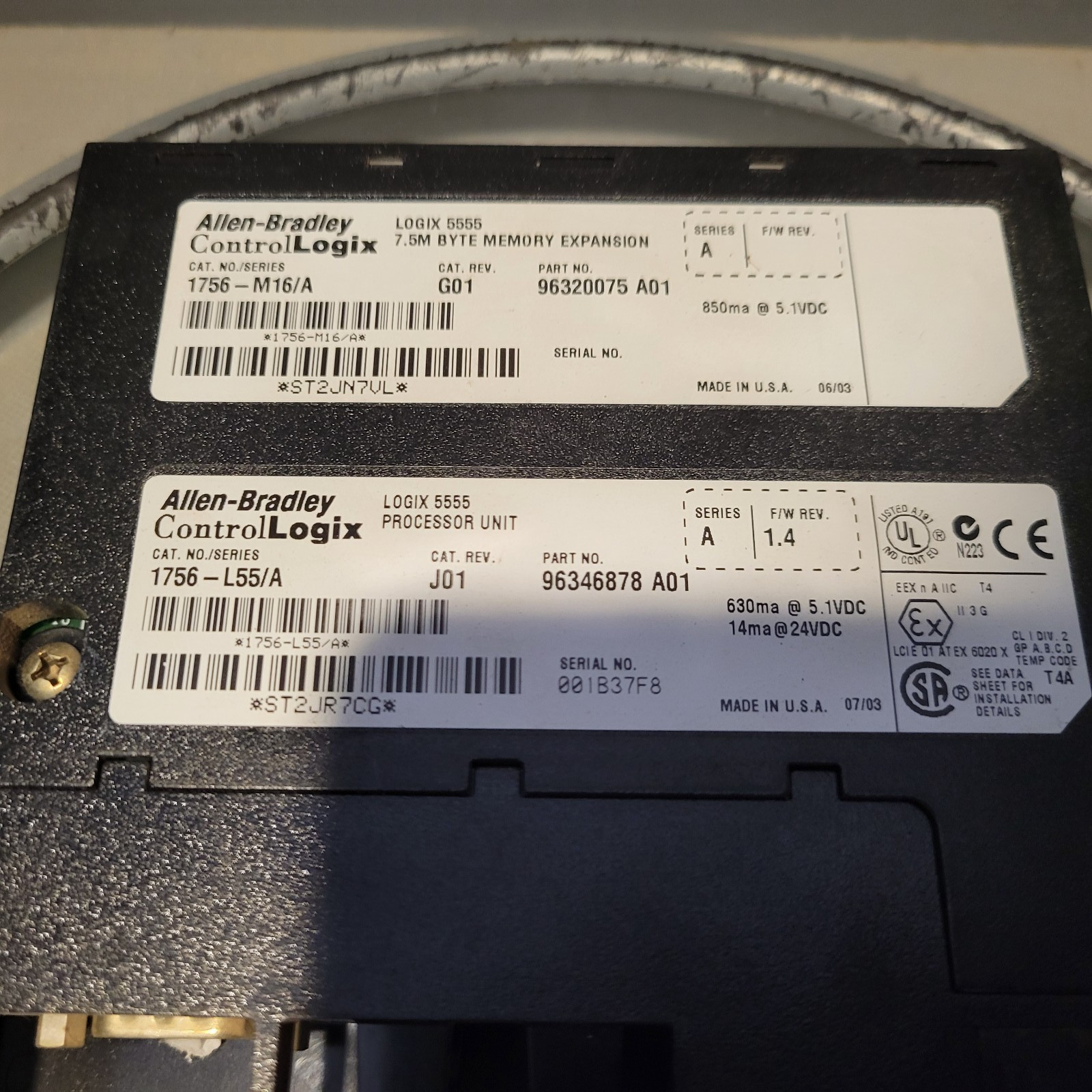 Allen Bradley Processor Unit w/ 7.5M Byte Mem. Ext., 1756-L55, 1756-M16