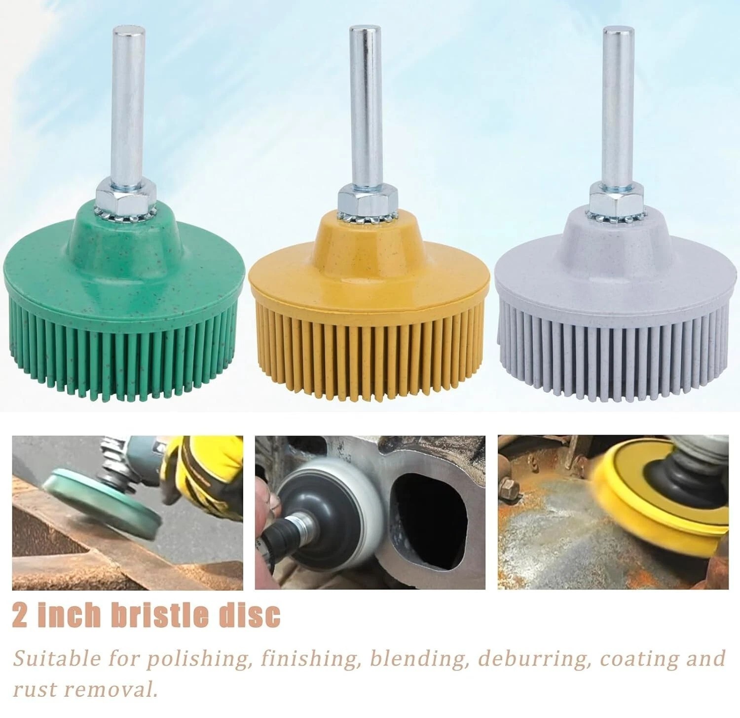 3pcs Bristle Disc 2″ 120# 80# 50# Grit R-Type Abrasive Brush Coarse Bristle Disc