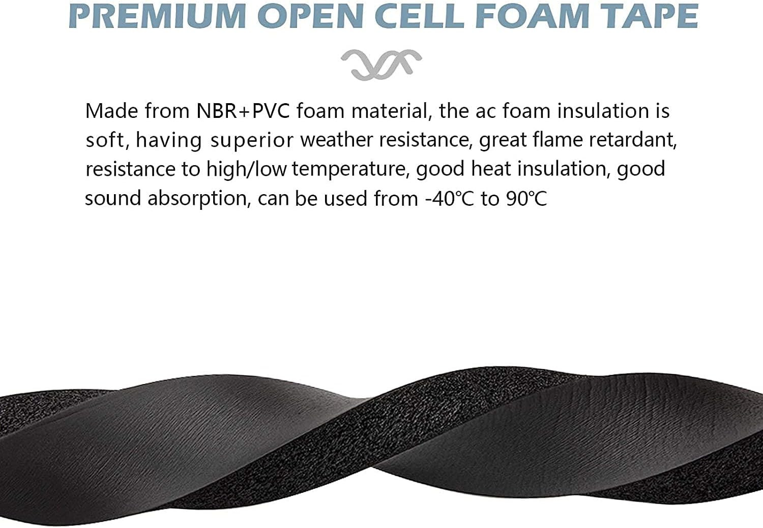 13Ft NBR+PVC Air Conditioner Foam Seal Insulating Strip 2 Roll 1 X 1 Inch 6.5 Fe