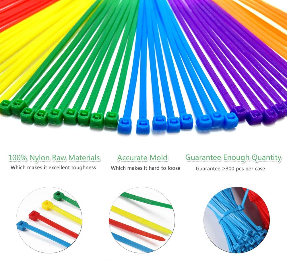 300Pack 8 Inch Multi Colors Heavy Duty Cable Zip Ties for Indoor and Outdoor Use