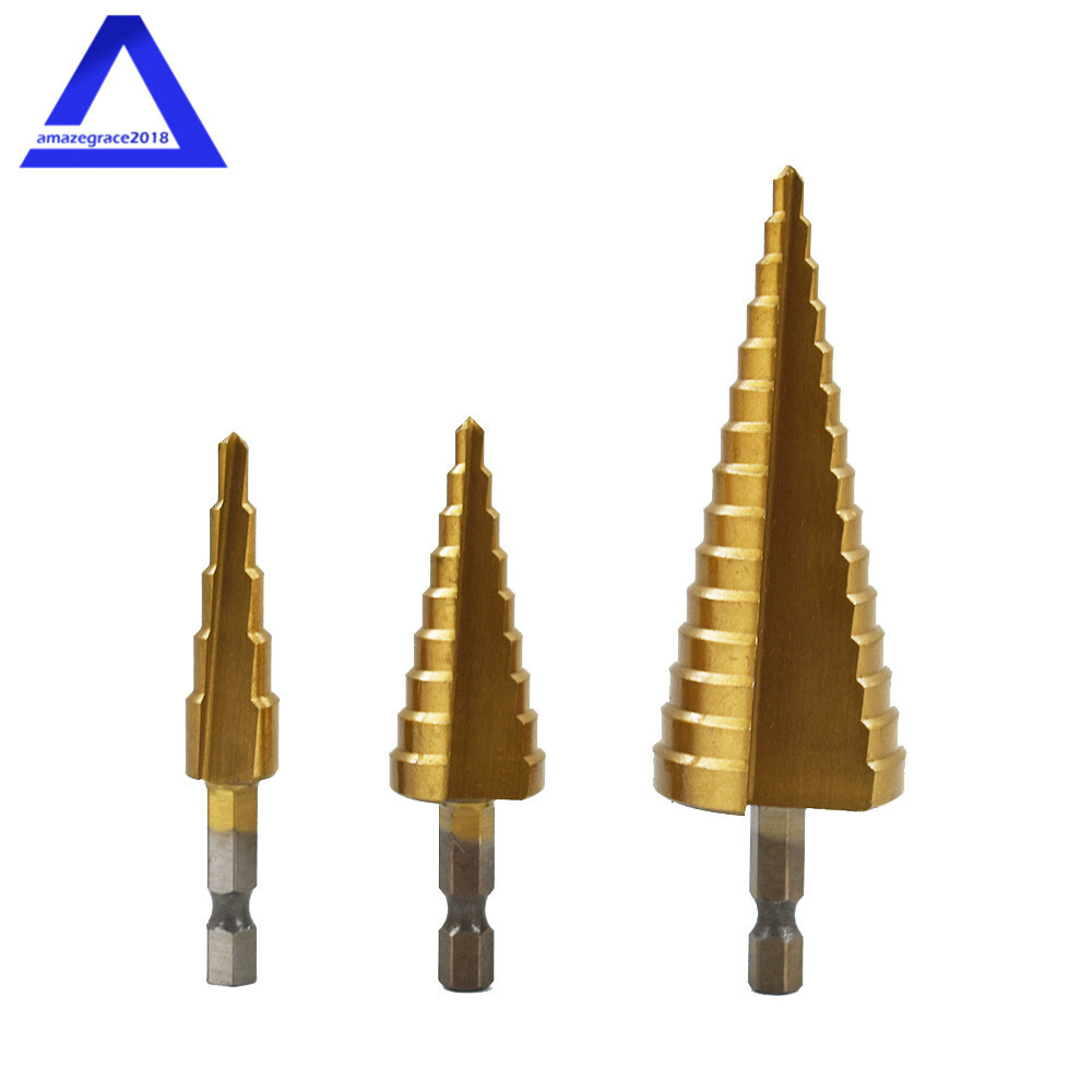 3Pcs 4-20mm/4-12mm/4-32mm Hole Cutter High HSS Steel Step Cone Drill Bit Set New