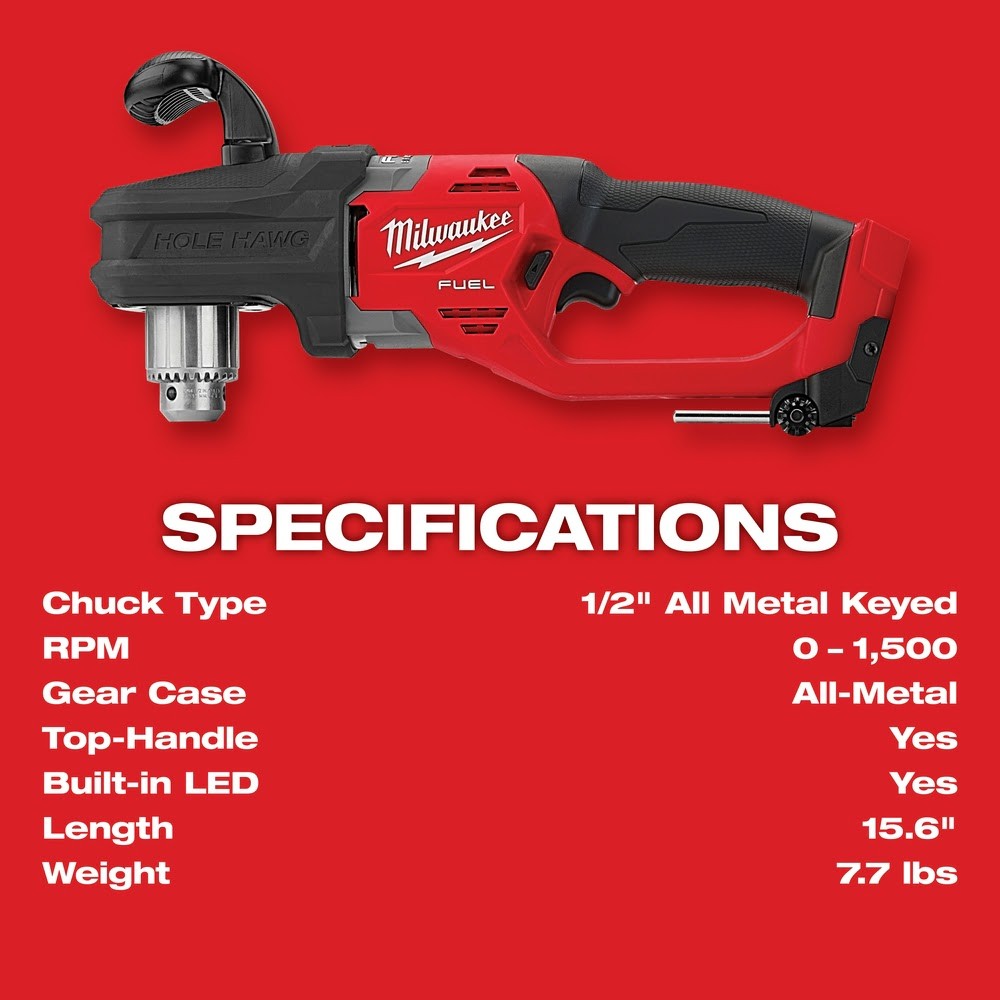 Milwaukee 2807-20 M18 FUEL Hole Hawg 1/2″ Right Angle Drill – Bare Tool