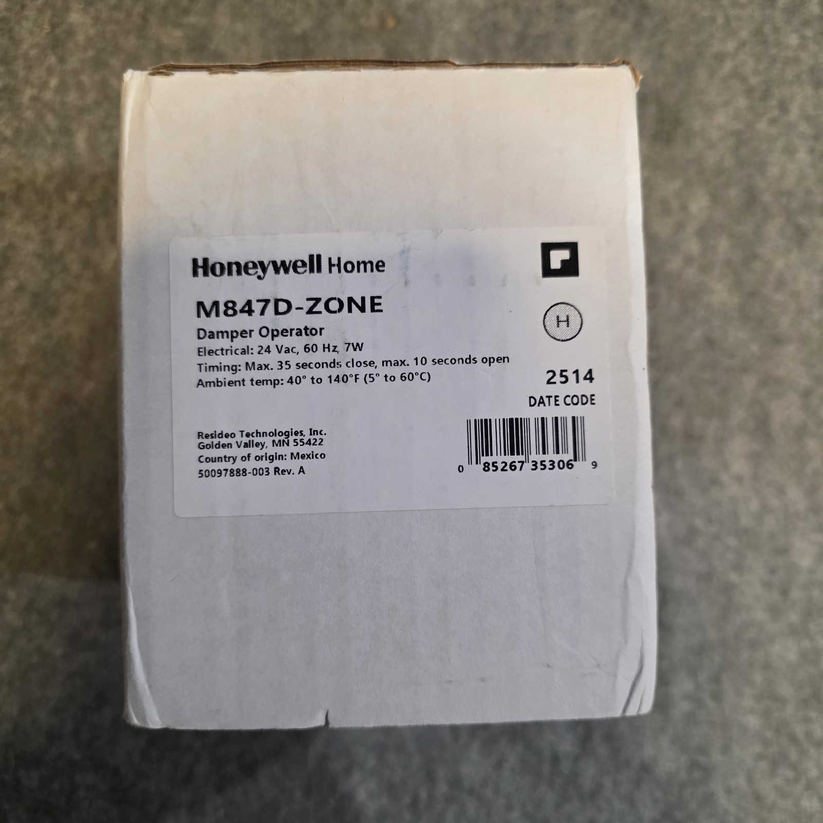 Honeywell M847D-ZONE/U Replacement Motor for Ard & Zd Zone Dampers, 24V-Open Box