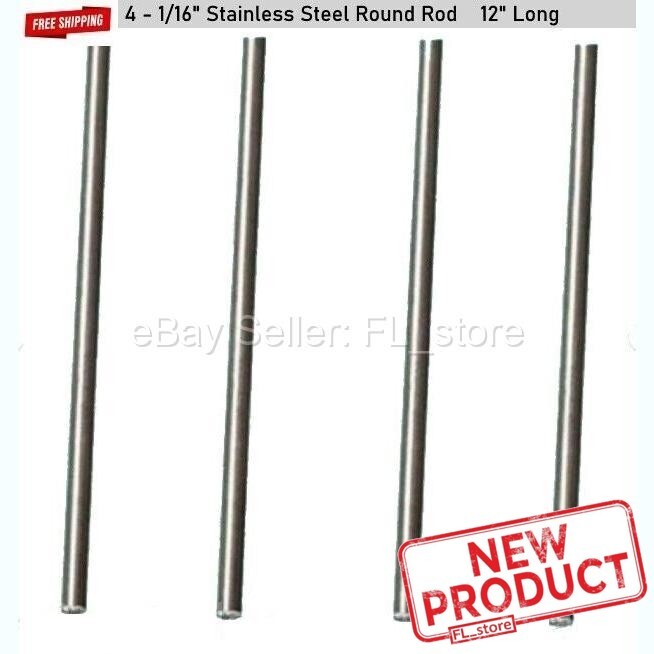 4 PACK 1/16″ x 12″ Stainless Steel Round Rod Stock 302 Alloy 1 Foot Long Rods