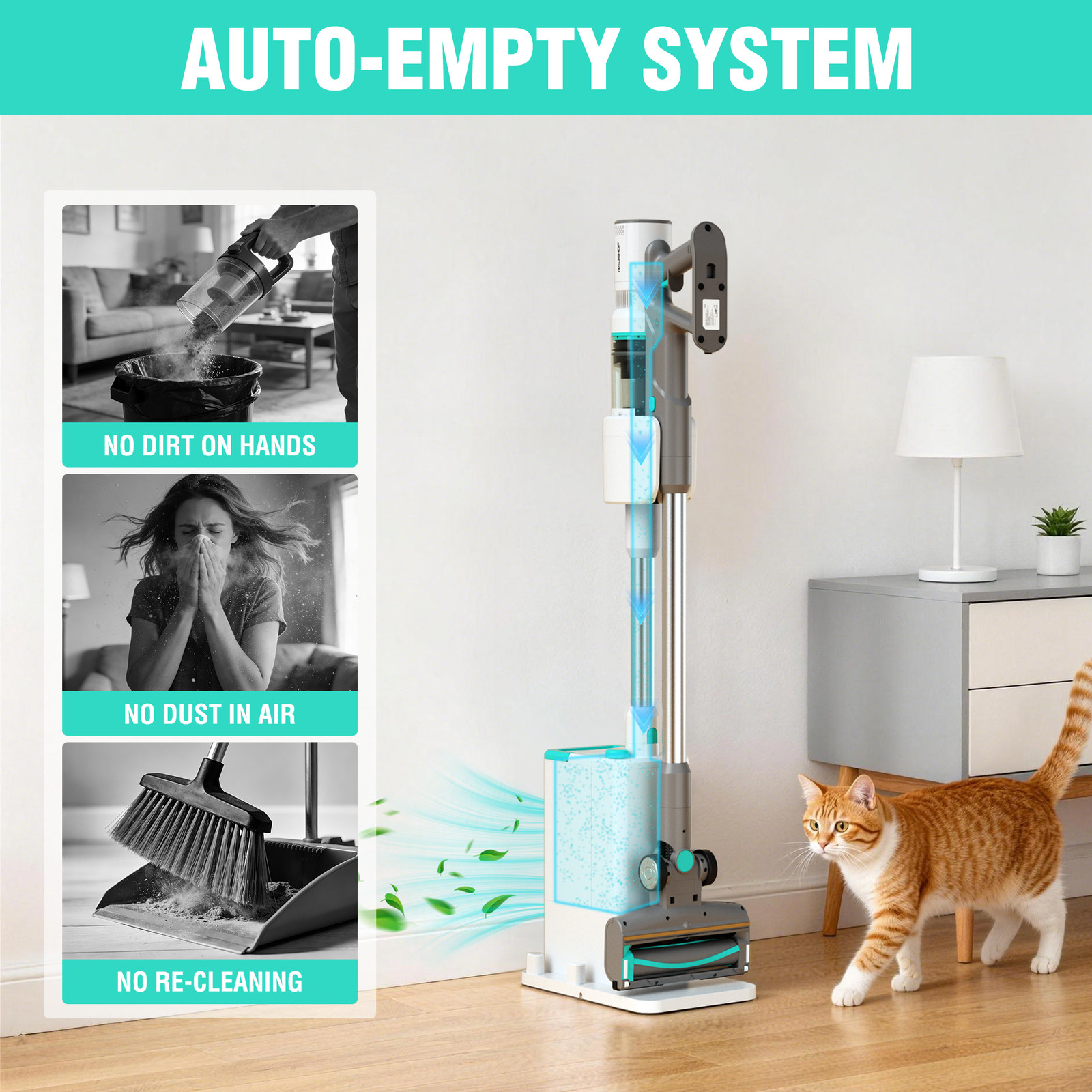 HAUSHOF Cordless Vacuum Cleaner with Auto Empty Station HEPA Filter 250W Motor