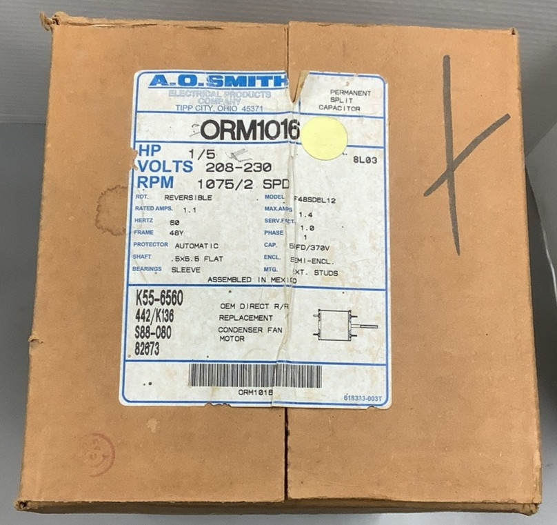 A.O. Smith ORM1016 F48SD6L12 Condenser Motor 1/5HP 208-230V(F15)
