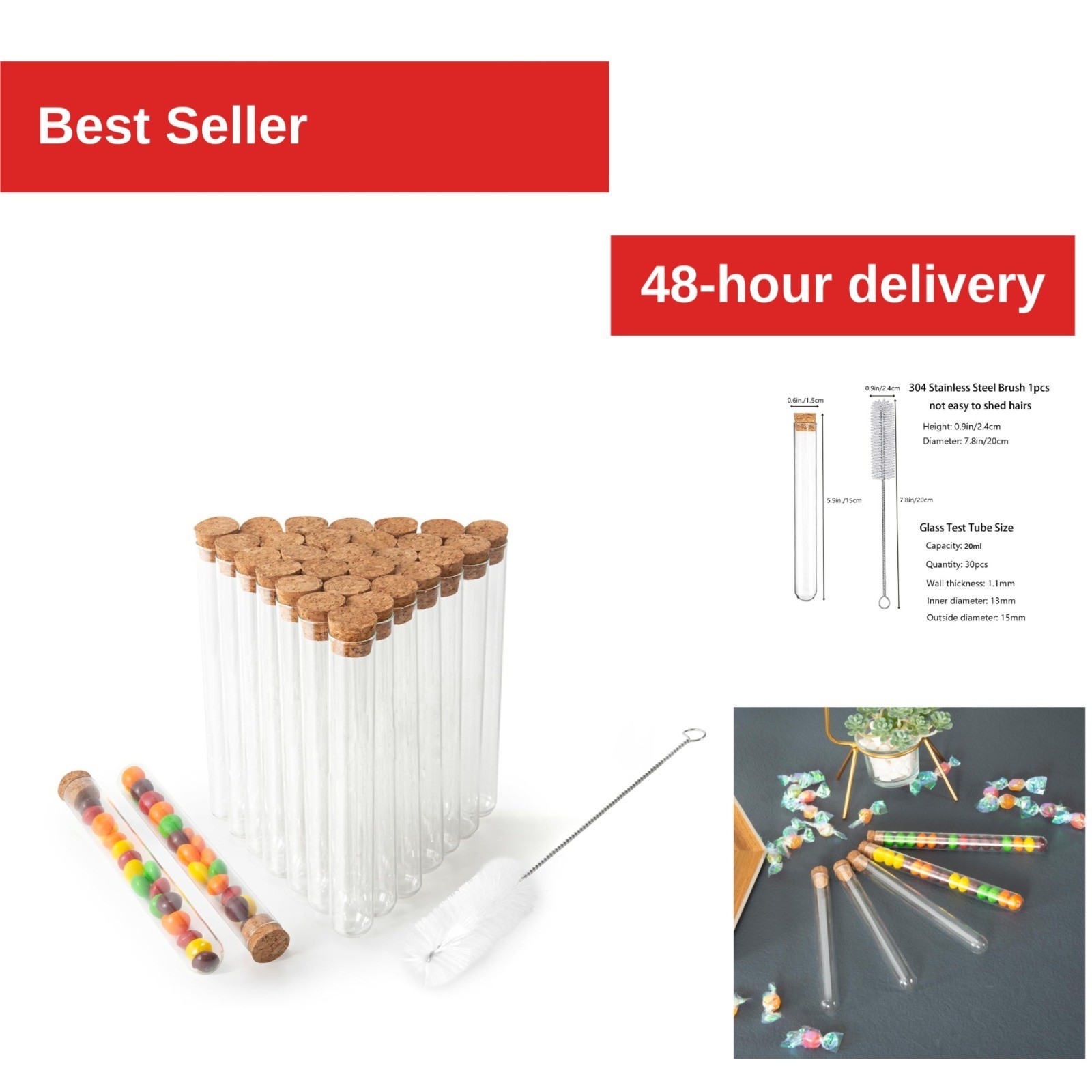 30pcs 20ml Glass Test Tubes with Cork Stoppers for Experiments and Plants