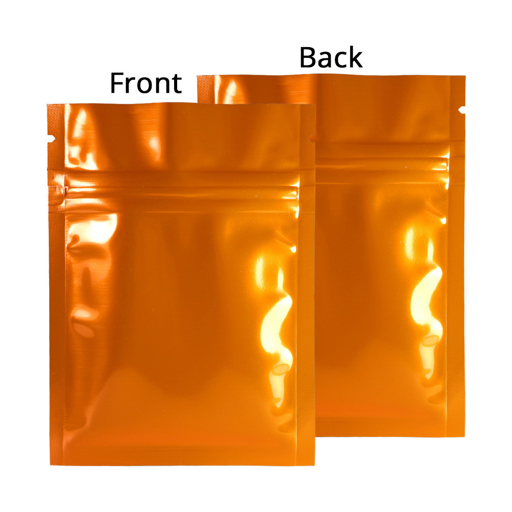 3x4in Both Sided Glossy Orange Foil Mylar Flat Zip lock Bag Wholesale O10