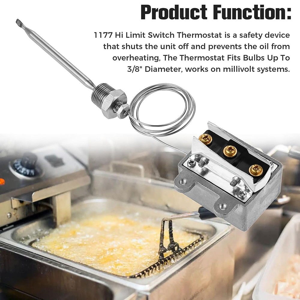 3/8″-18 NPT 1177 Gas Fryer High Limit Safety Shutoff Thermostat