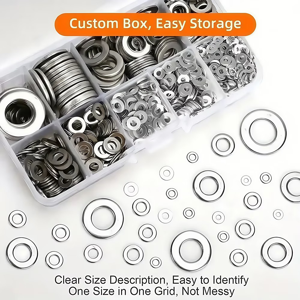 1110PCS Stainless Steel Washers Flat Washer Assortment Set Value Kit w/Case