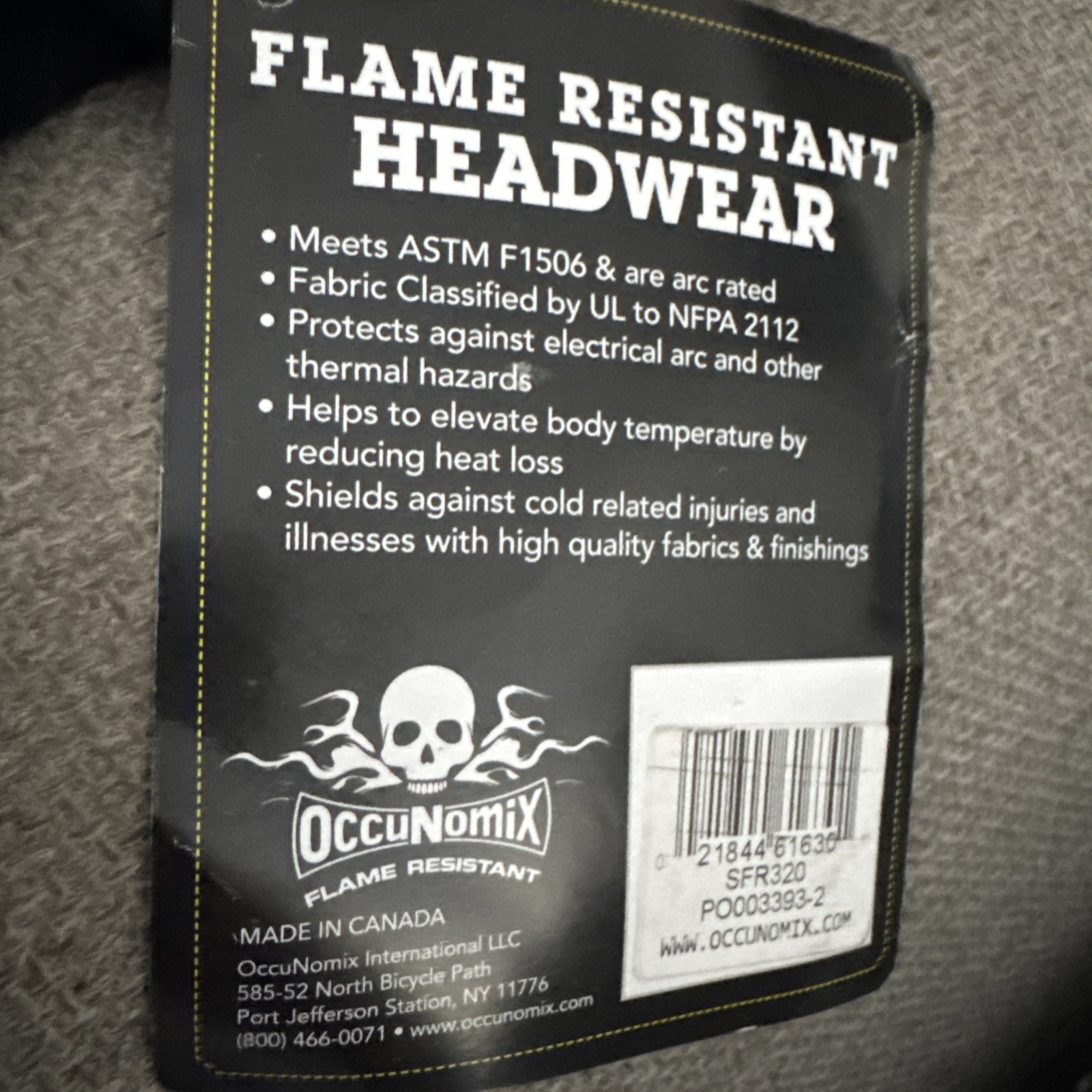 OccuNomix SFR320 Flame Resistant Hinged Balaclava, One Size Fits Most, Black