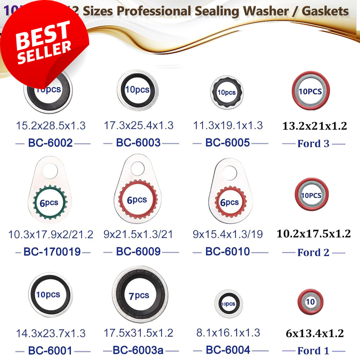195PCS A/C Seal Kit, O-Ring Assortment, AC Gasket Seal, R134A Refrigerant