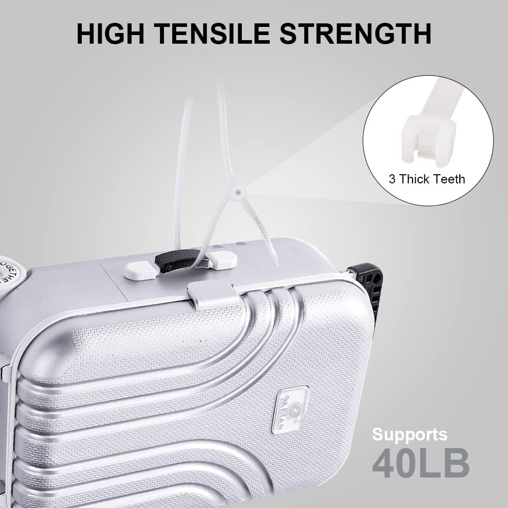 Heavy-Duty Zip Cable Ties 100 Pieces White Ideal for Indoor and Outdoor Use