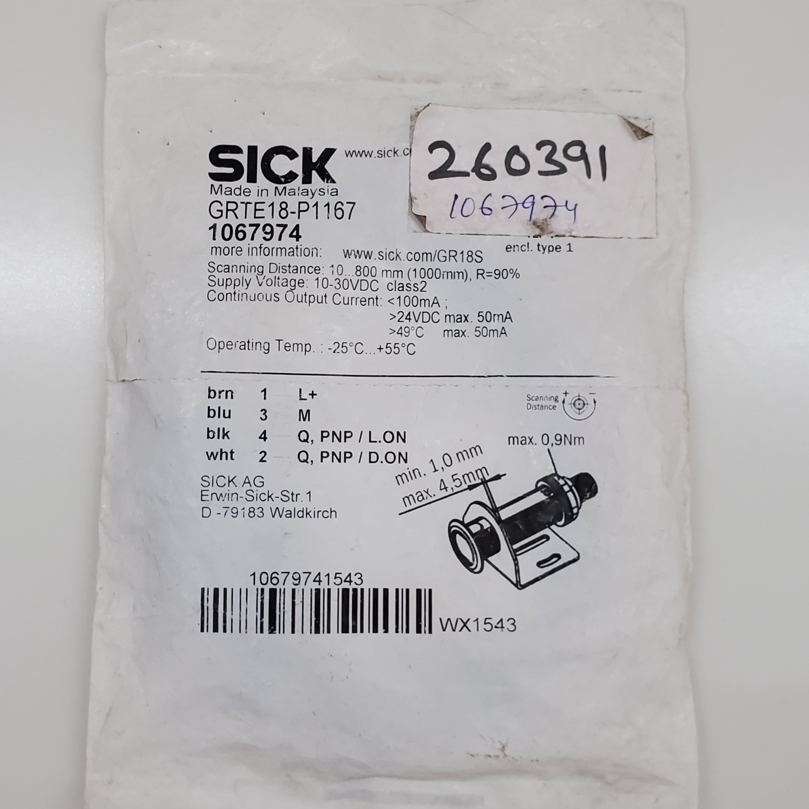 GRTE18-P1167 SICK 1067974 Photoelectric Sensor PNP 10-30VDC Malaysia New