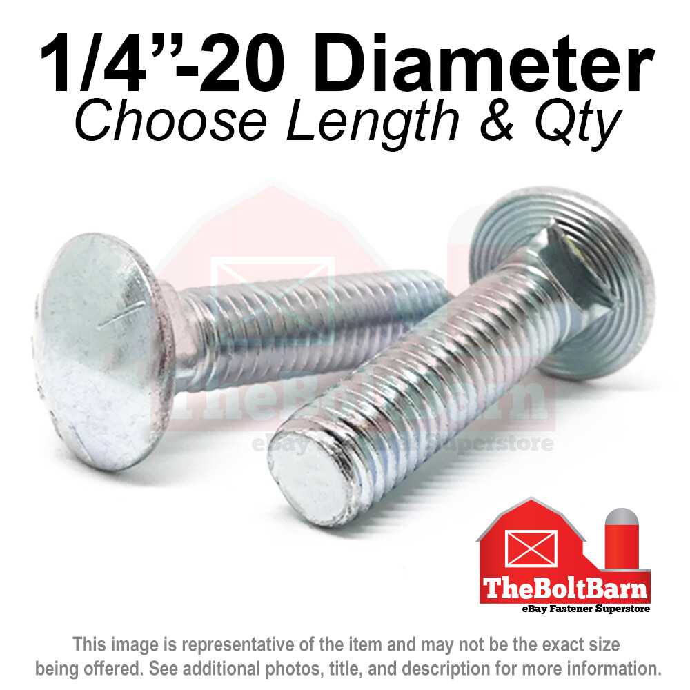 1/4″-20 Grade 5 Full Thread Round Head Carriage Bolts Zinc (Pick Length & Qty)