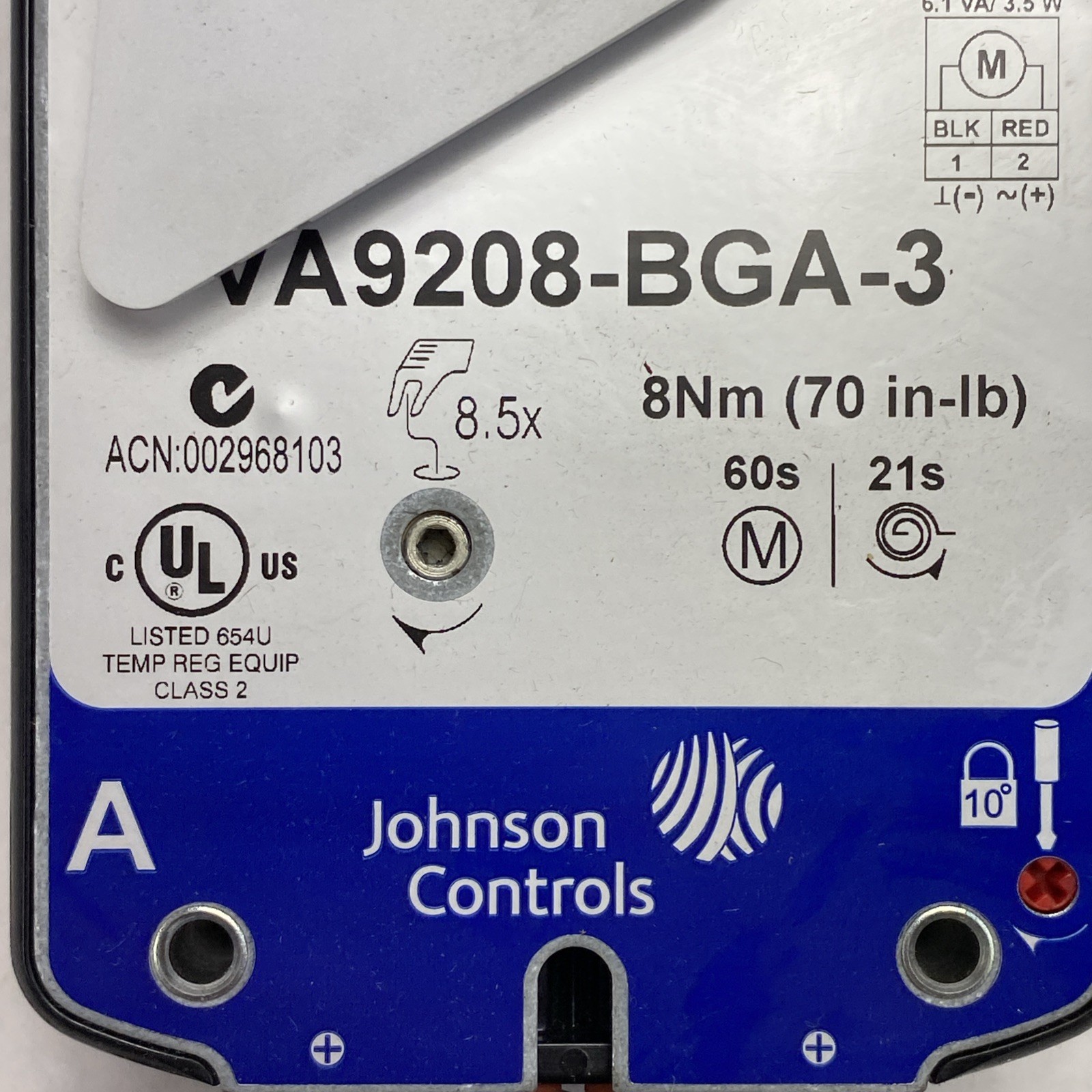 Johnson Controls VA9208-BGA-3 Electric Spring Return Valve Actuator