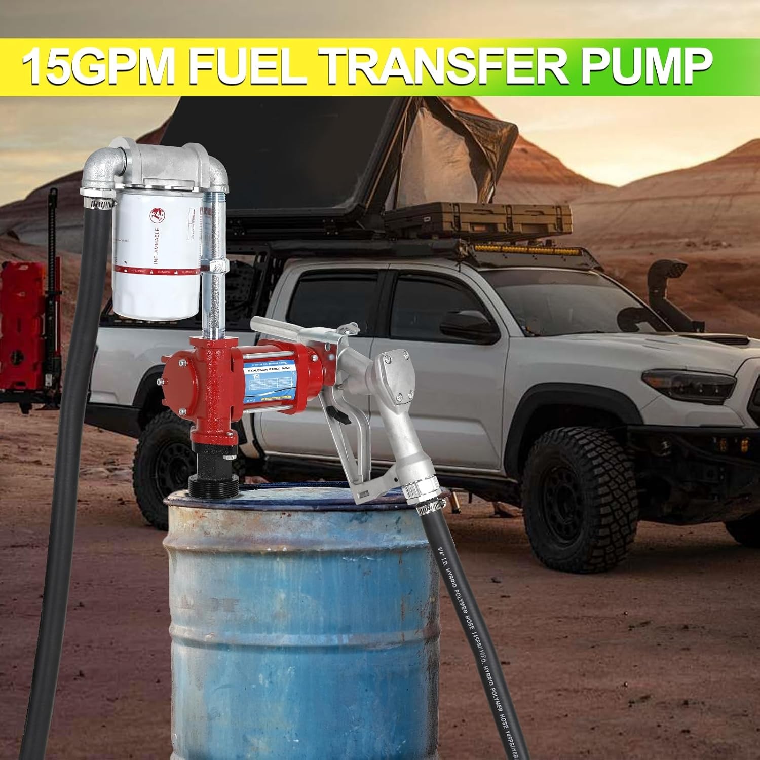 12V DC fuel transfer pump Red w/ Nozzle Kit for Gasoline Diesel 15GPM