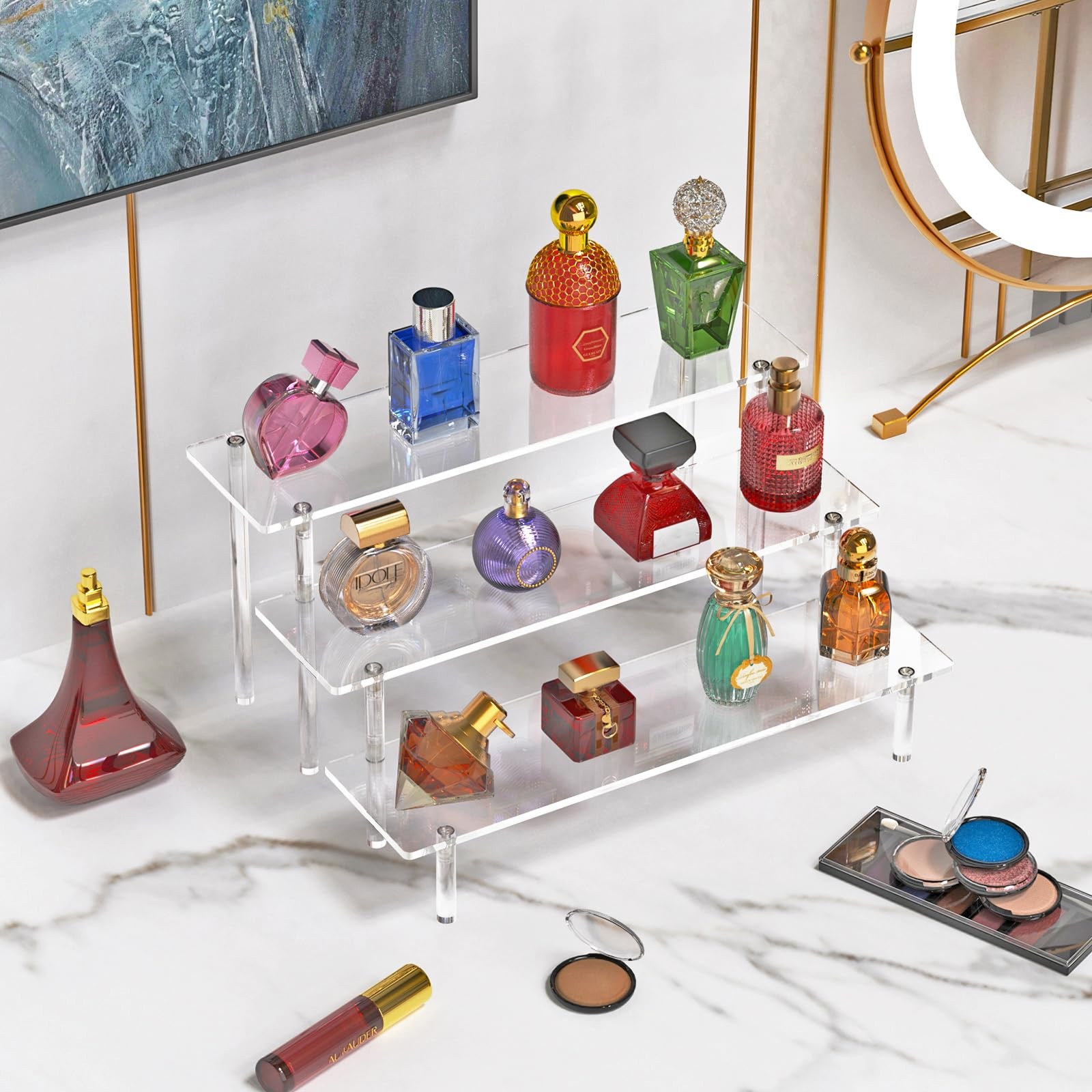 3 Tier Acrylic Display Risers, Large Perfume Organizer Stand, Clear