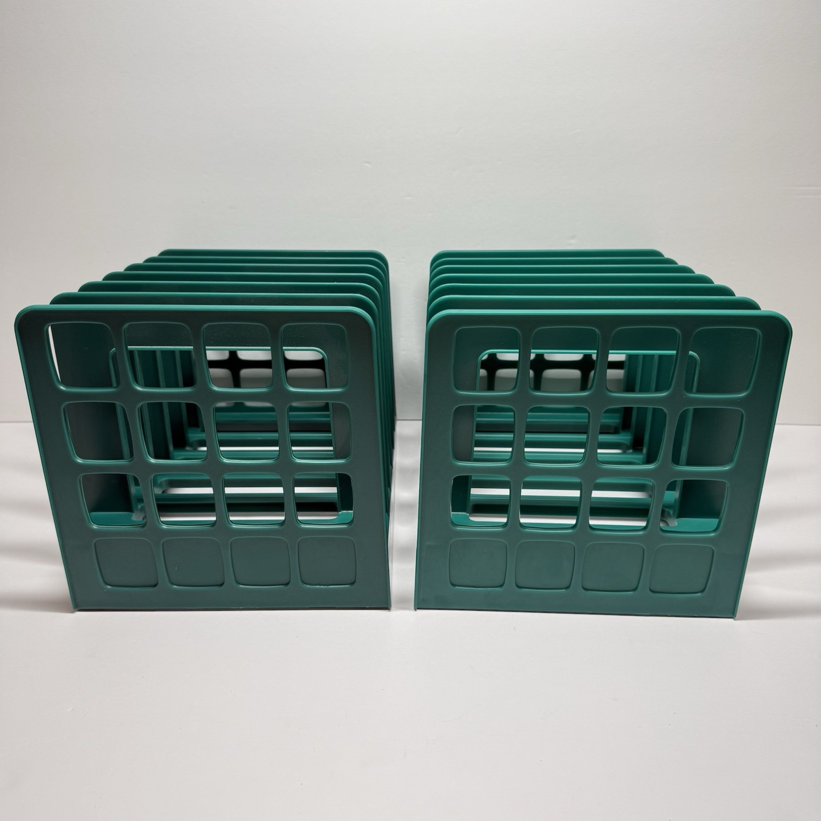 Vintage 80s-90s Oxford DecoSorter Green Plastic 6 Slot Desk File Sorter Set of 2