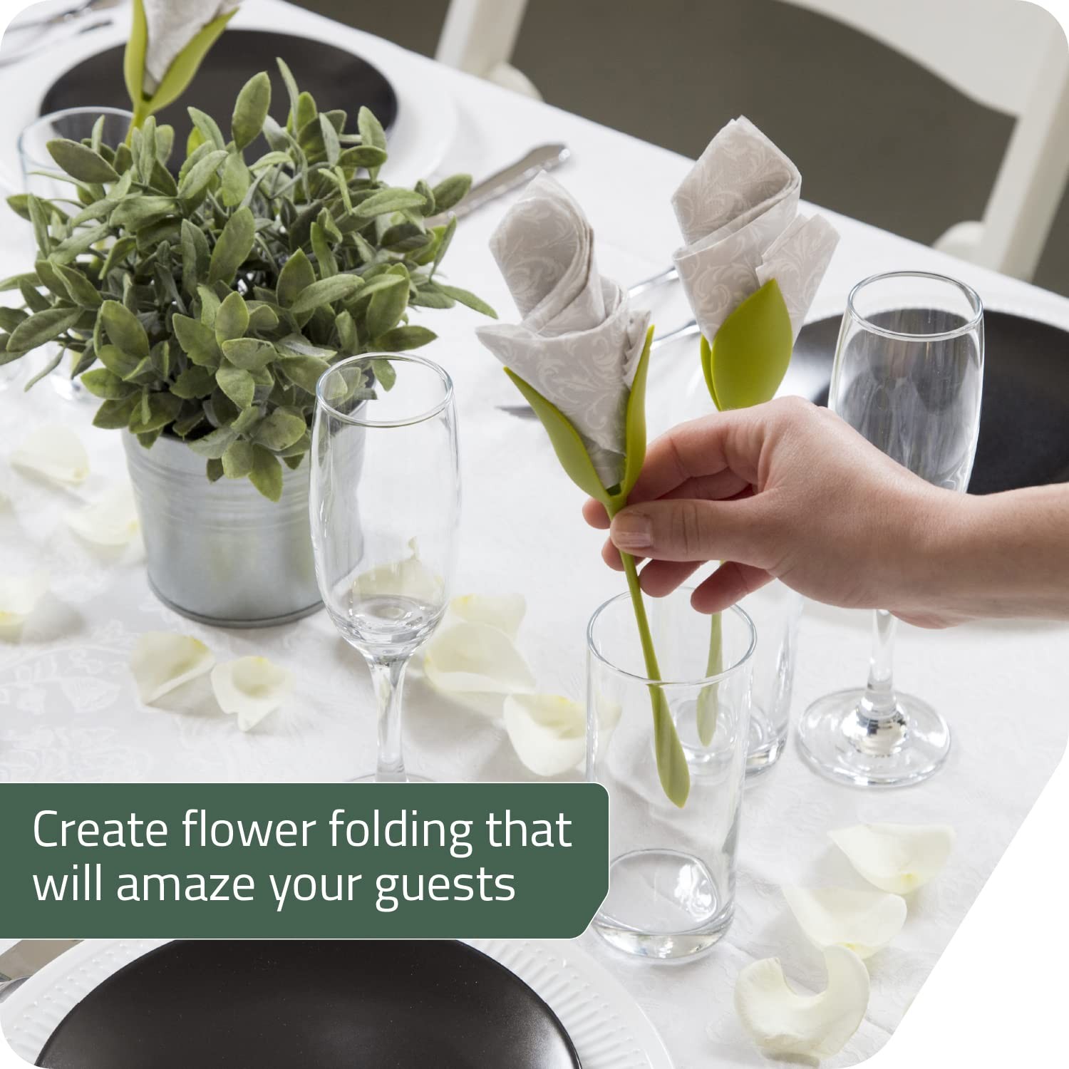 Peleg Design Bloom Napkin Holders for Tables, Set of 4 Green Stemmed Plastic Twi